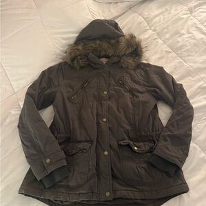 Mossimo Supply Co. Dark Brown Utility Jacket with Faux Fur Hood